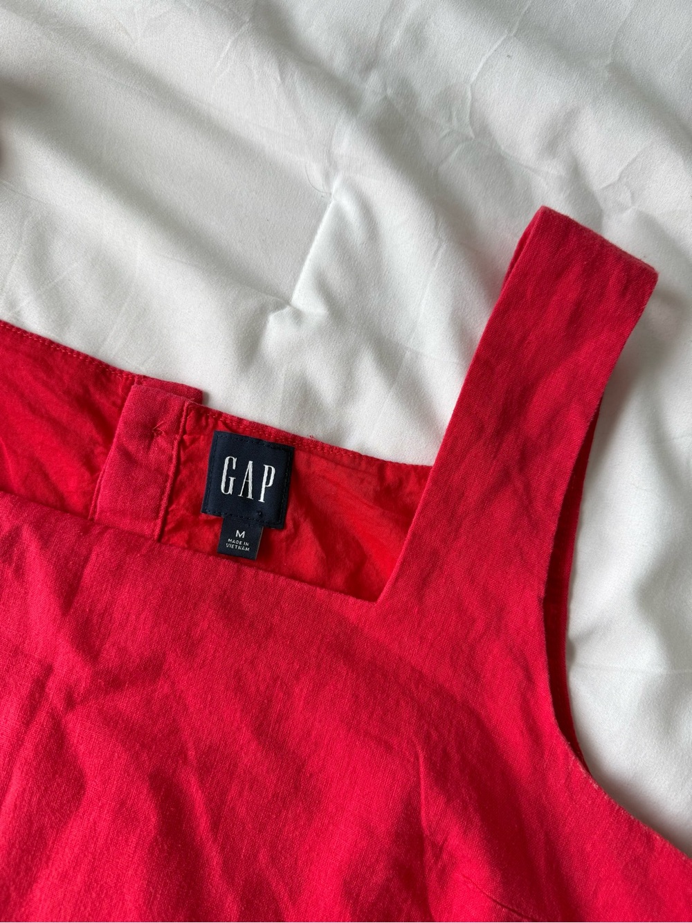 Gap Red Linen Blend Button Back Cropped Tank Top Medium Square Neck - Picture 6 of 9